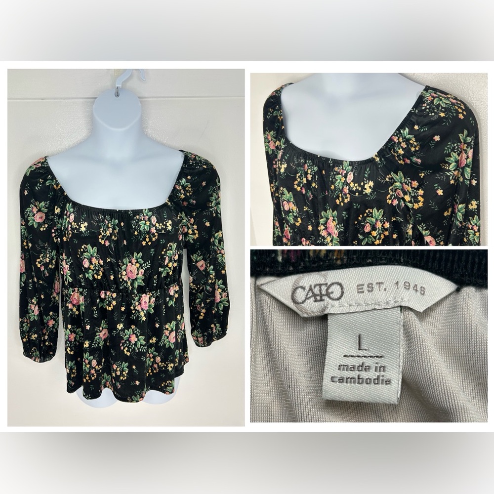 Cato NWT Velvet‎ Peasant Floral Babydoll Top Size Large Boho Whimsigoth Fairy